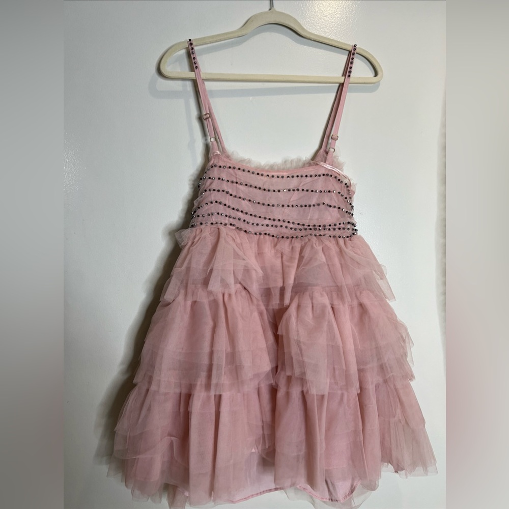 Free people LoveShackFancy Jude Crystal Embellished Tiered Tulle Babydoll Dress - Picture 8 of 8